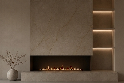 Chimenea con revestimiento de mármol — Studio Brumm